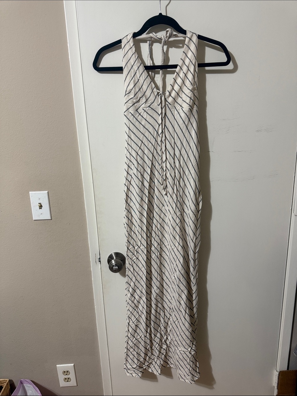 Light Cream Striped Halter Maxi Dress
